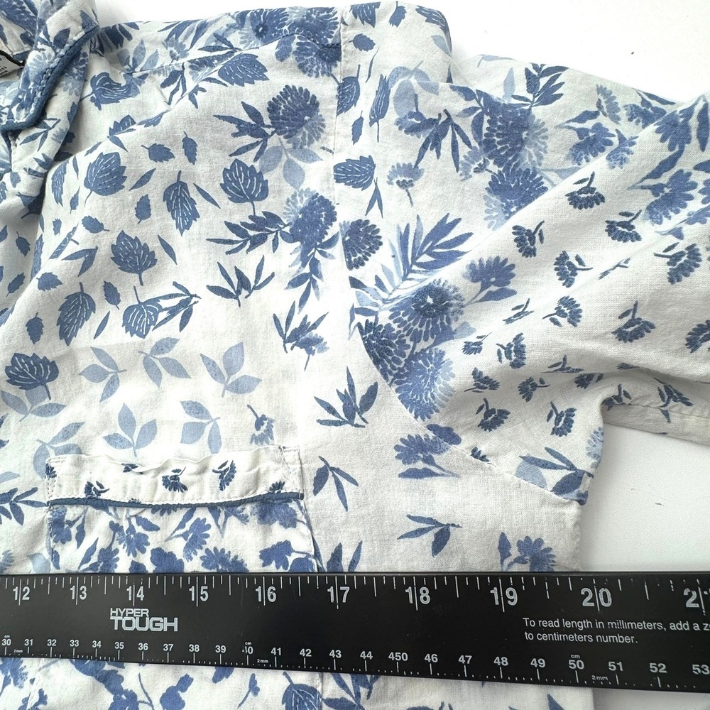 JOIE Women's Small 100% Organic Cotton Blue White Floral Pajama Set Top Shorts - Picture 6 of 11